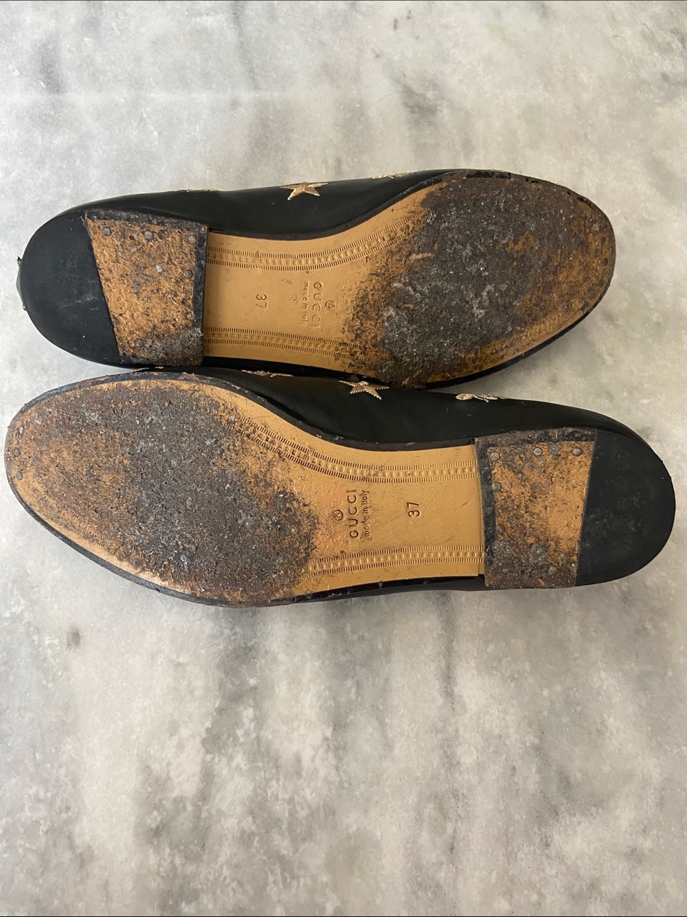 Gucci Black Leather Horsebit Loafers with Gold Embroidered Stars & Bees - Picture 7 of 9